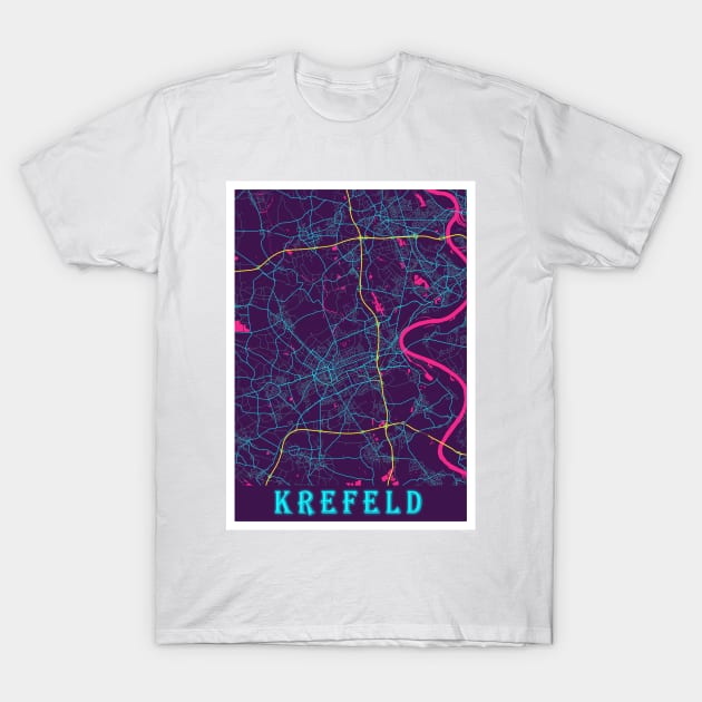 Krefeld Neon City Map T-Shirt by tienstencil